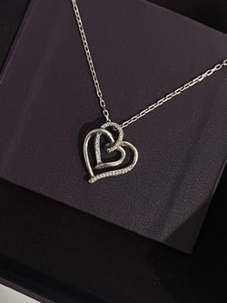 Diamond Double Heart Necklace Sterling Silver 18"