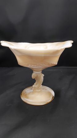Rare Vintage Imperial Caramel Slag Glass Compote/ Candy Dish With Waverly Pattern
