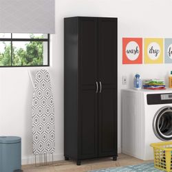 Utility Storage Cabinet Cupboard Storage Shelves Black Wood