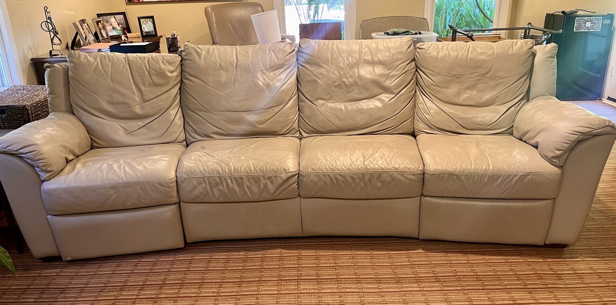 10.5 Ft Leather Four Cushion Reclining Sofa