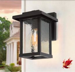 LNC 1-Light Black Modern Farmhouse Outdoor Wall Lantern Sconce with Water Glass Shade