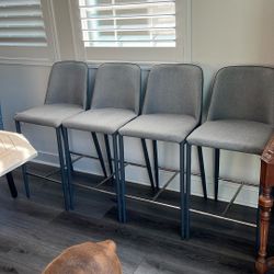 4 Tall Bar Stools - Gray Seat - Dark Gray/Blue Back And Legs
