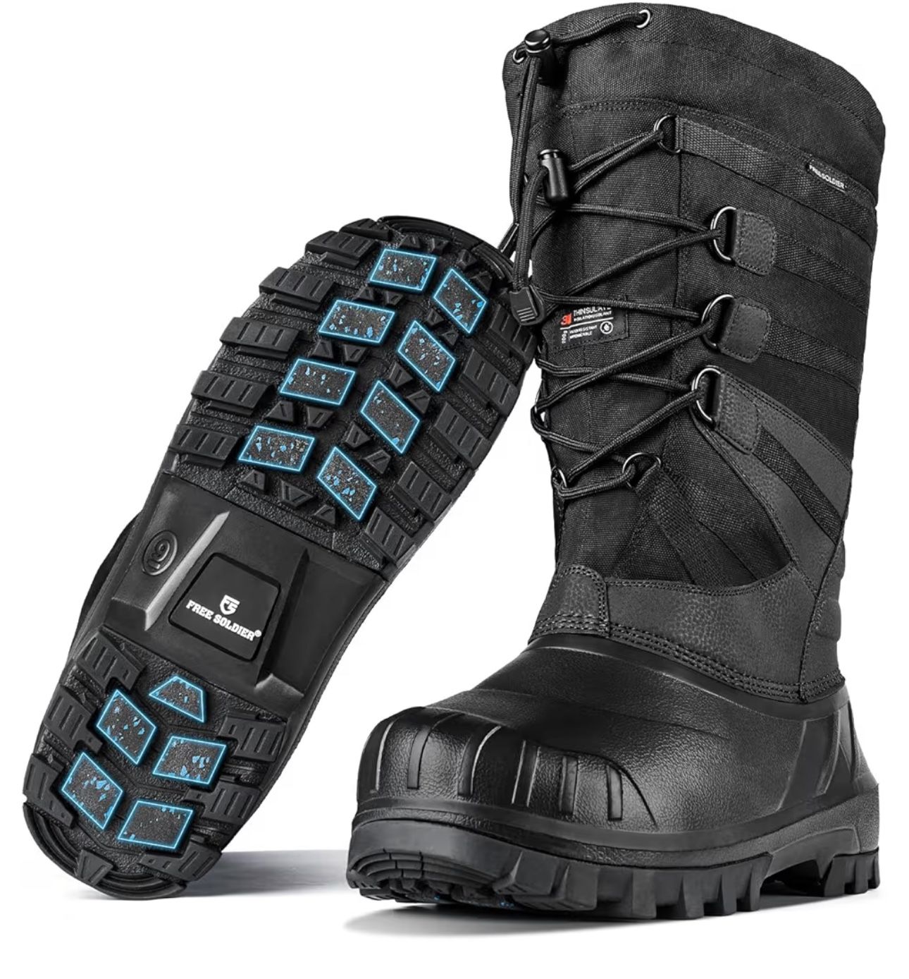 (30008) FREE SOLDIER Snow Boots for Men Waterproof Anti-slip 3M Lining Lightweight Tall Outdoor Warm Winter Work Boots (Size 10)