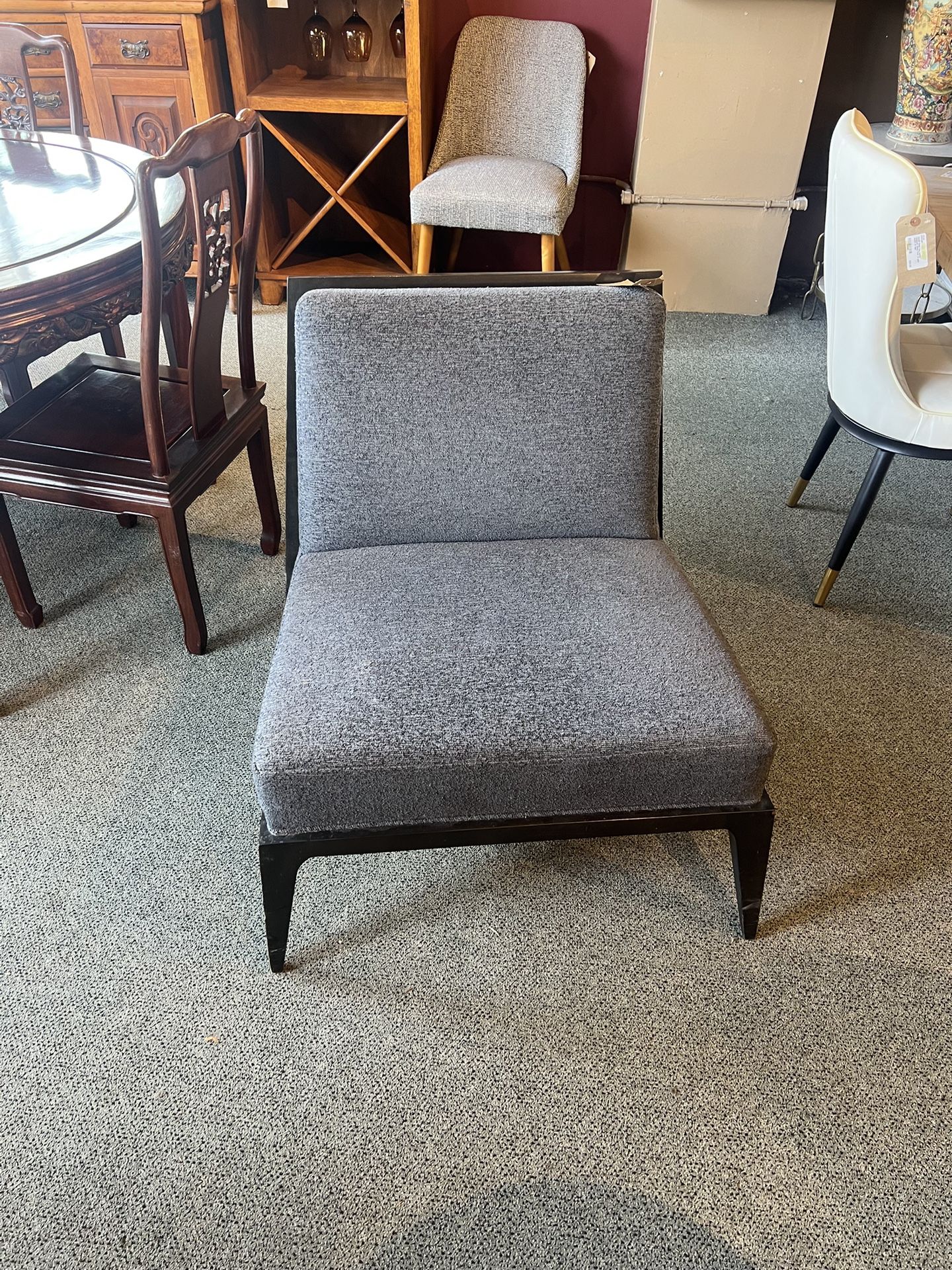 Accent Chair: David Edward's Chair W/ Charcoal Cushion & Black Wooden Frame SKU F3X94W