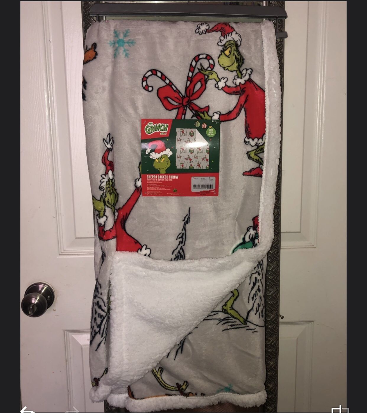 The Grinch Sherpa Backed Blanket