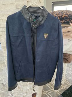 Italian Navy Blue Jacket with Leather Trim and Crest Patch