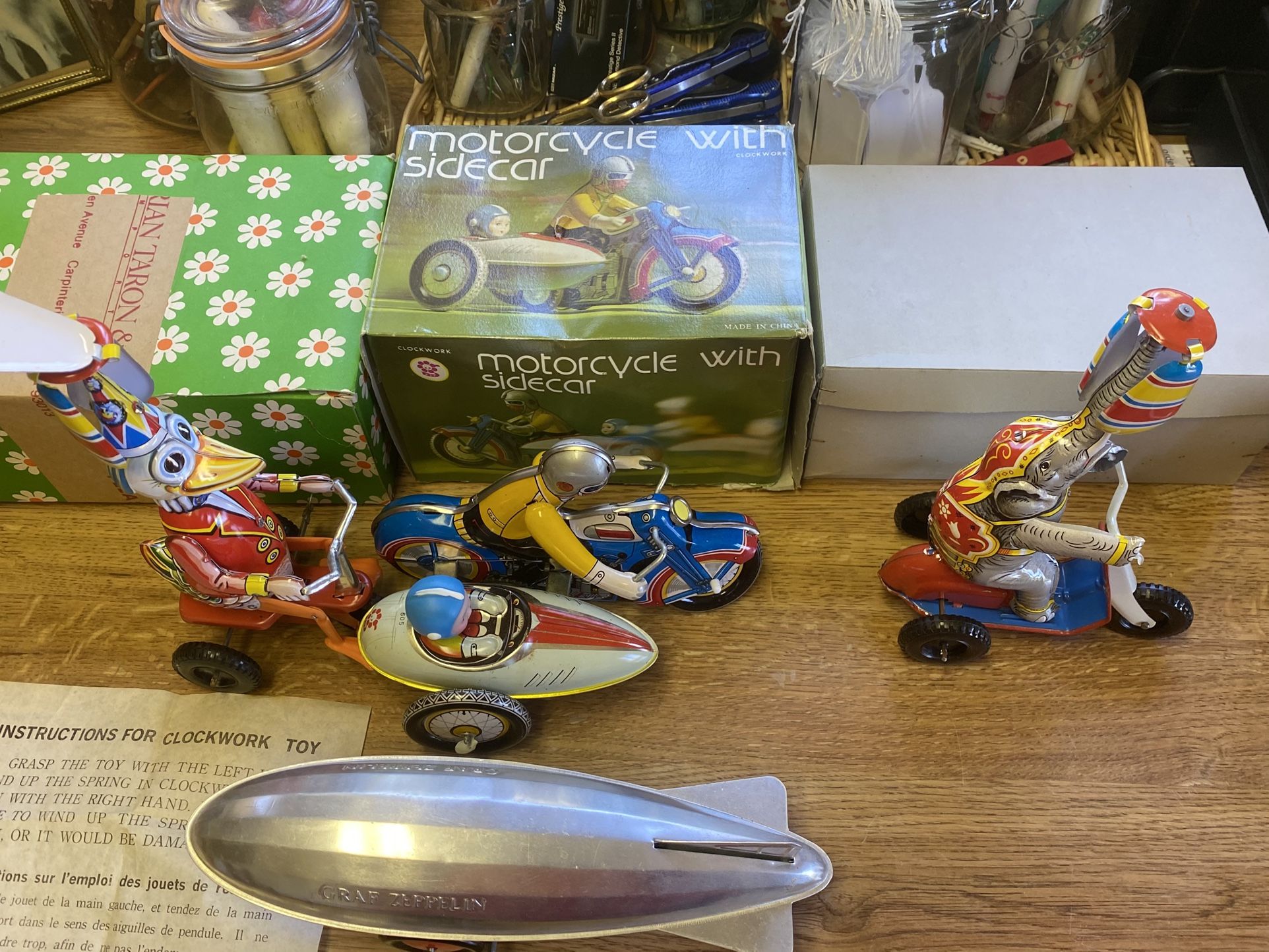 Set Of Vintage Windup Metal Toys
