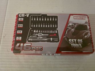 Brand New: morefix 46 piece socket and ratchet set.  1/4in. Drive