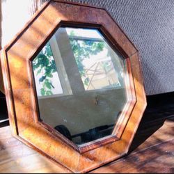 Vintage Wood Framed Mirror, 15.5" Diameter