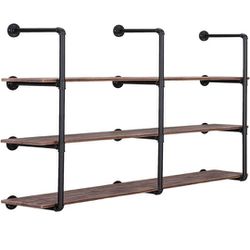 Industrial Iron Pipe Shelving Brackets Unit, Farmhouse Wall Mounted Pipe Shelves for Kitchen Bathroom, DIY Bookshelf Living Room Storage, 3Pack of 4 