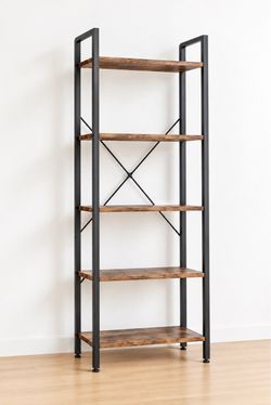 5 Tier Bookshelf Bookcase with Shelves Brown Modern Vintage 23.6" W x 11.8" D x 62.2" H