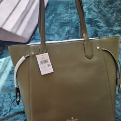 Kate SPADE military Green Learher TOTE