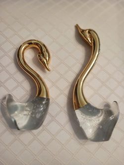 Glass Swans With Gold Trim 7.5 & 10.25 Inches Tall