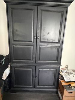 Black Entertainment Armoire / TV Cabinet – Heavy Solid Wood Storage
