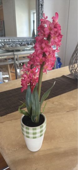 Faux Pink Hyacinth in Gingham Pot