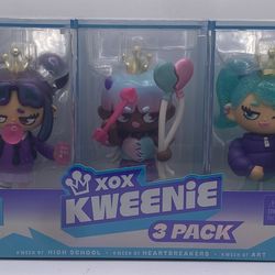 3 Pack XOX Dolls Fearless Kweenie Series Premium 4” Figurines and Display Case