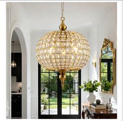 Macarena Vintage Crystal Globe Chandelier Antique, 16” 3 Lights Retro Gold Round Pendant Hanging Light Fixtures for Dining Room, Living Room, Bedroom,