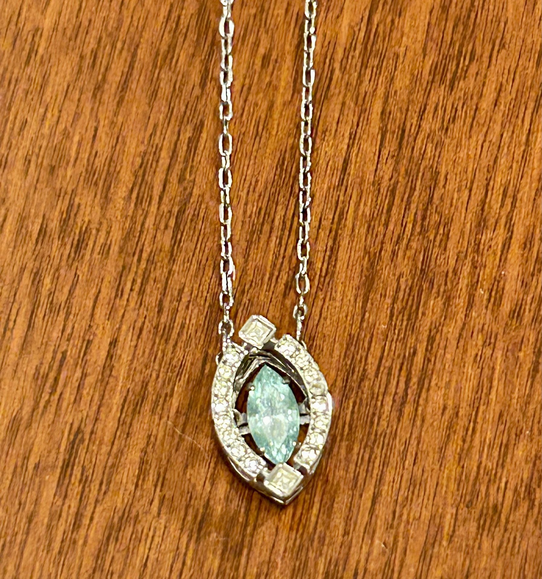 Sterling Silver Necklace With Aquamarine Crystal