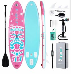 10'6" SUP,Anti-Slip EVA Deck, 400lb Capacity/ Big Fin, Inflatable Paddle Boards for Adults & Youth