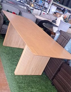 Rectangle Oak Wood 79 in. W Double Pedestal Dining Table
