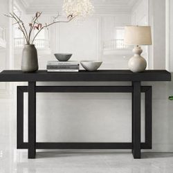59'' Long Entryway Table with Triple Rectangle Design Narrow Wooden Sofa Table  Modern Console Table  E-20
