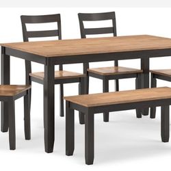 Gesthaven Natural/Brown Dining Table with 4 Chairs and Bench (Set of 6)