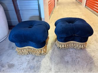 Blue Velvet Ottomans (Set of 2)