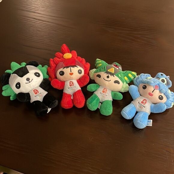 Beijing China 2008 Summer Olympics 4 Mascots Fire Fuwa Dolls Plush 7" Beibei