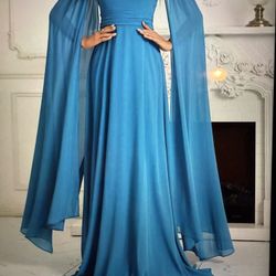 BLUE CHIFFON PARTY DRESS 