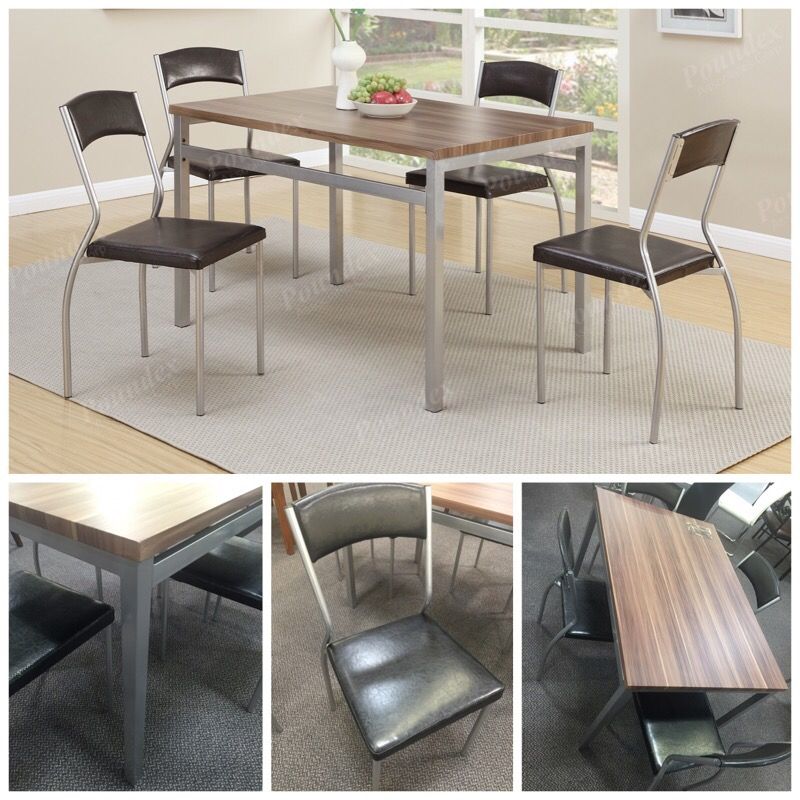 Brand new wooden top table leather metal chairs 5pcs dining set