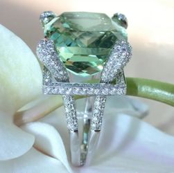 Women Fashion 925 Silver Filled Gemstone Prehnite Ring size 7