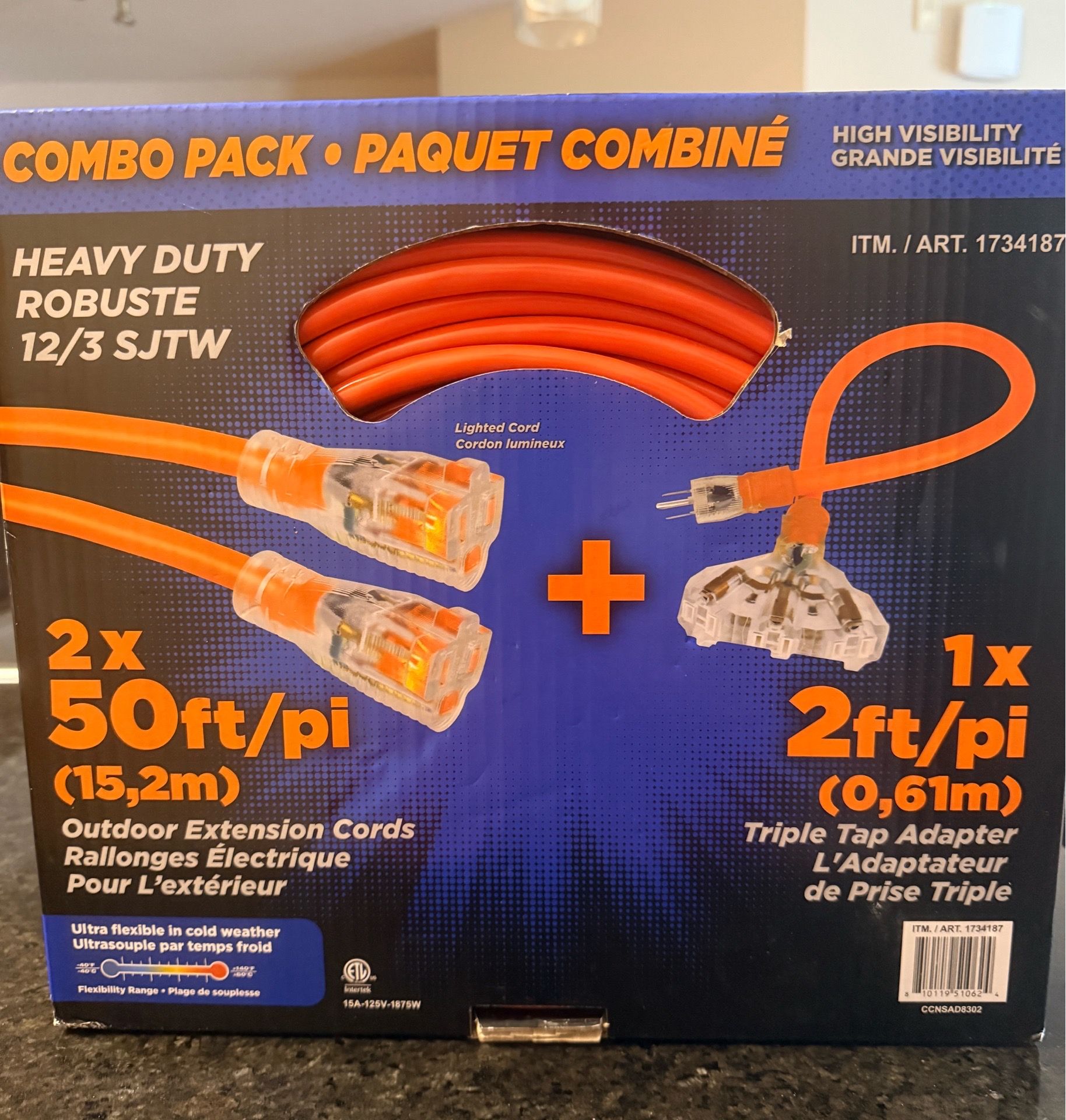 Combo de Extensiones Eléctricas de Uso Rudo (12/3 SJTW) para Exterior - Nuevo