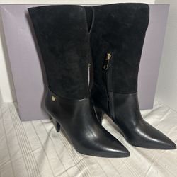 Louise et Cie Lo-Winslow Black Leather Boots Womens 5M Heeled Mid Calf Zip 