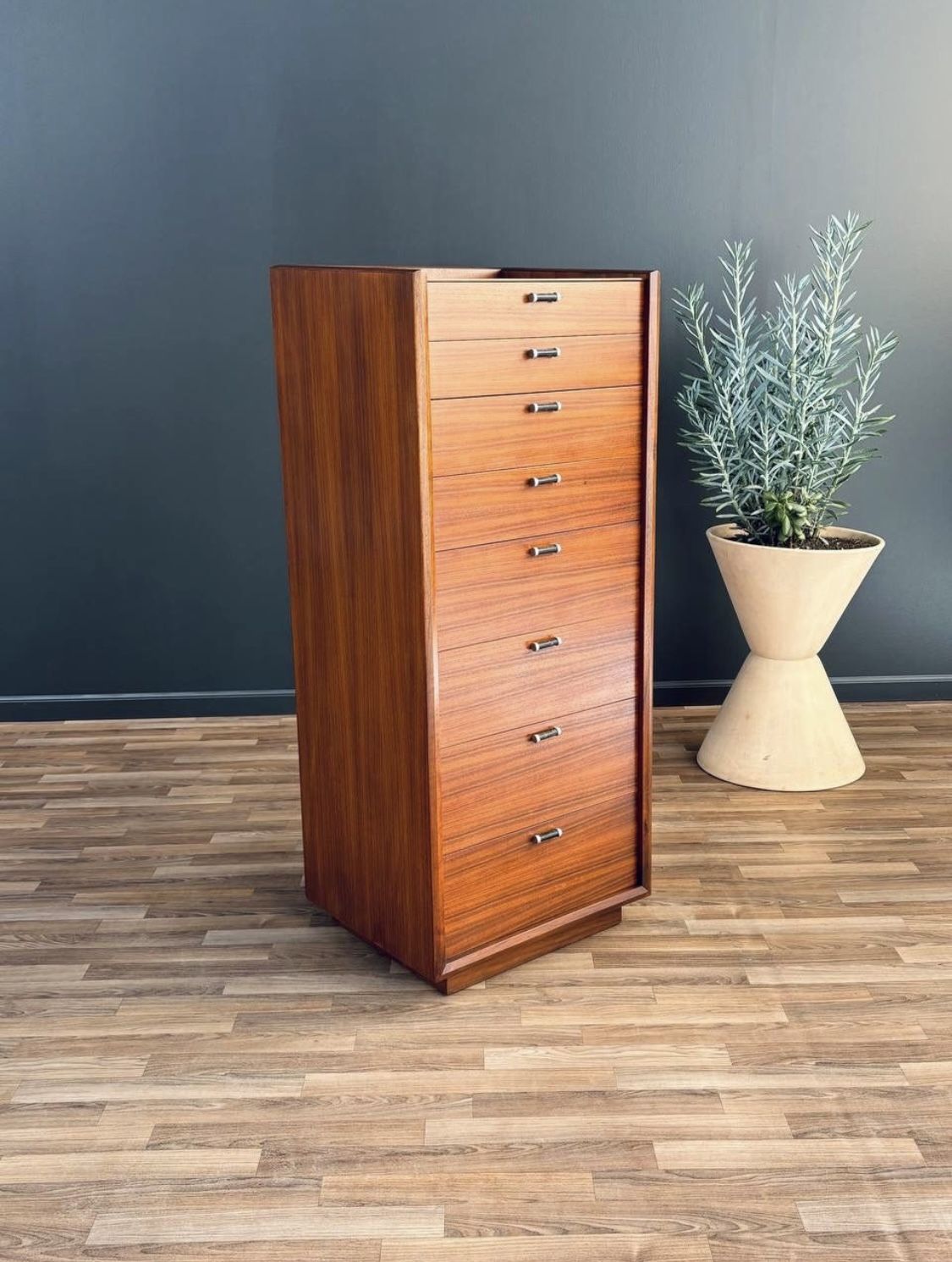 Mid-Century Modern Highboy Dresser with Leather Pulls by Glenn of CA, c.1950’s - Delivery Available