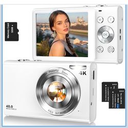 Digital Camera,Autofocus 4K Vlogging Camera for Photography with 32GB Card,48MP Portable Compact Point and Shoot Digital Camera for Teens Adult Beginn