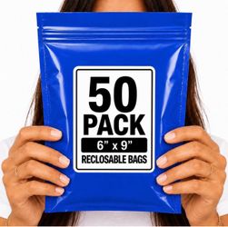 RECLOSABLE BLUE BAGS (50 PACK) 6" X 9" 2 MIL ZIPPER STORAGE BAGS NEW