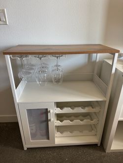 Wine Bar Cabinet / Wine Rack – White & Wood