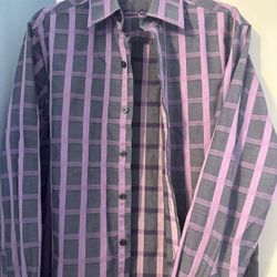Mens Shirt. S-M Plaid Lavender & Grey. 