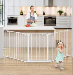 Brand new COMOMY 80" Extra Wide Baby Gate, Dog Gate for House Stairs Doorways Fireplace, Auto Close Pet Gate with Door Walk Through, 3 Metal Panels, H