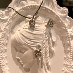 Round Cut Moissanite, Sterling Silver Earrings & Bracelet Set 