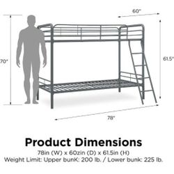 Liquidation Sale. Big Savings. Brand New In A Box Twin Over Twin Bunk Bed.  Price Reduced 