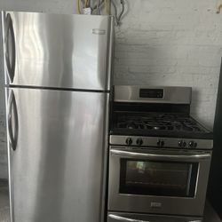 Frigidaire Top freezer refrigerator &. Frigidaire 5 burner gas range set stainless steel 