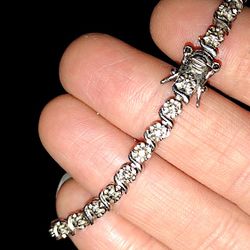 Sterling Silver 925 Diamond Chain Style Bracelet 7 " L