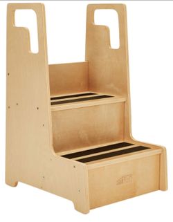 ECR4Kids Reach-Up Step Stool with Handles, Kids Furniture, Natural