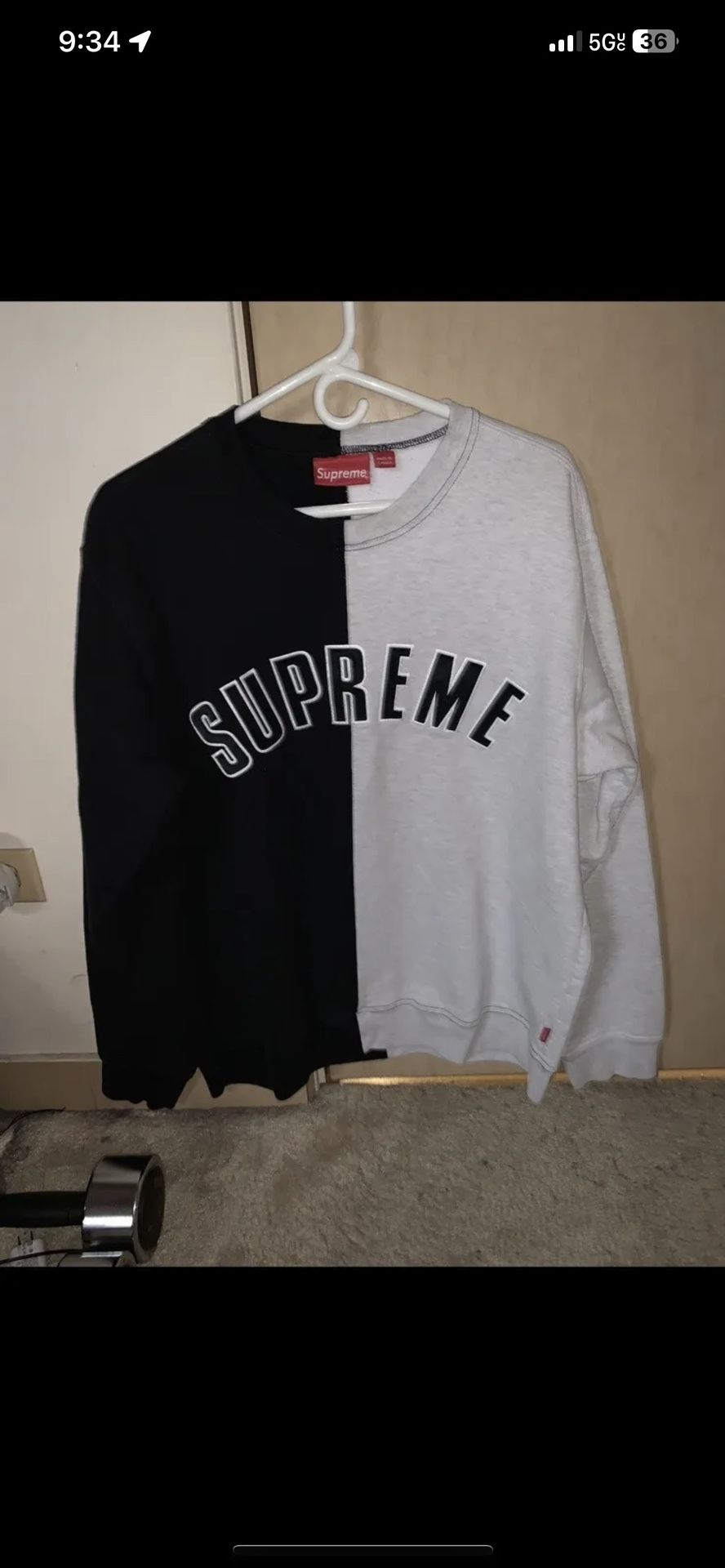 Supreme Pullover Sweatshirt Men’s Large Split Color Gray Black Cotton Crewneck