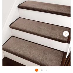 Soft Plush Brown 9.5 in. x 30 in. x 1.2 in. Bullnose Indoor Stair Tread Cover Tape Free Non-slip Carpet Set of 14