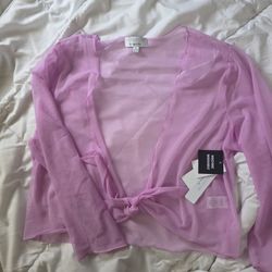 New Pink Long Sleve Sheer Shirt
