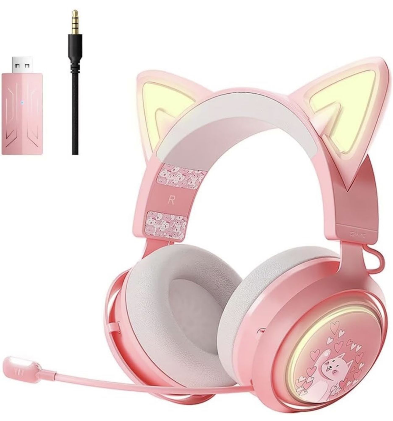 SOMIC Cat Ear Headphones, 2.4G/Bluetooth Wireless Gaming Headset for PS5, PS4, PC with RGB Lights