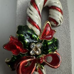 Vintage Candy Cane Brooch, Vintage Christmas Pin, Vintage Christmas Jewelry
