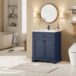 28" Single Bathroom Vanity With Ceramic Top And Double-Door Storage Cabinet